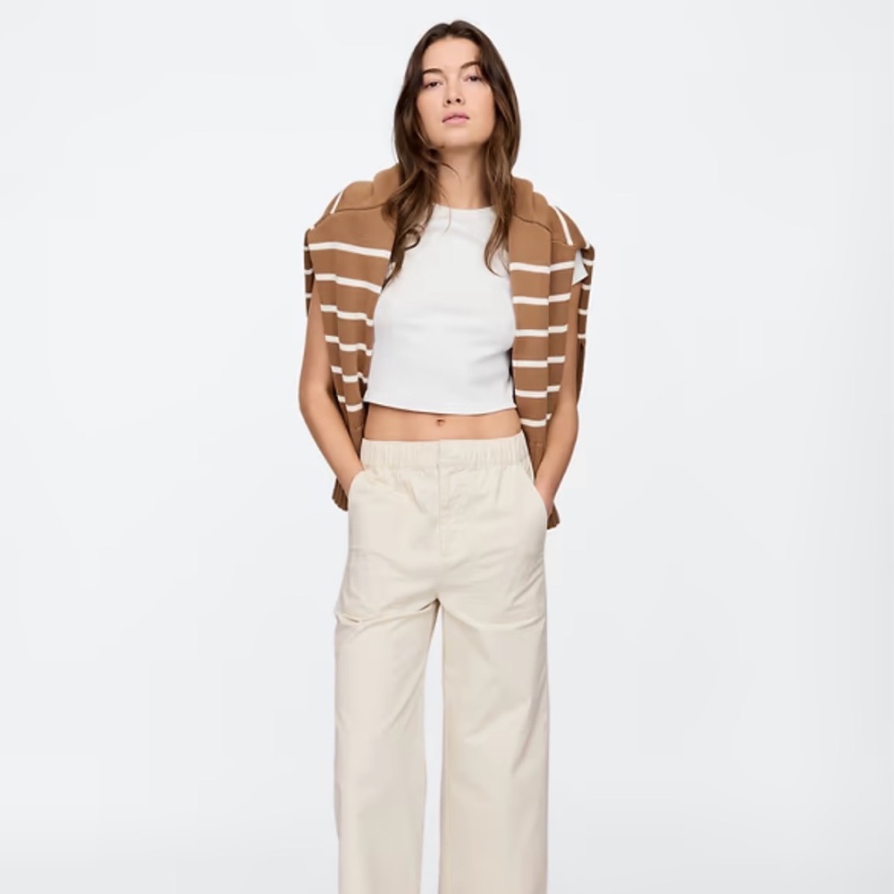 GAP Cream Wide-Leg Cotton Pants